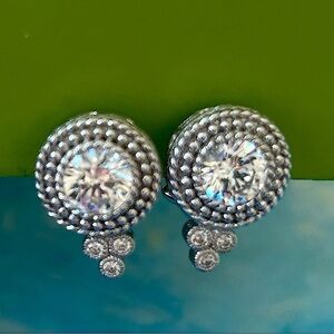 Judith Ripka designer Sterling and CZ clip-on earrings